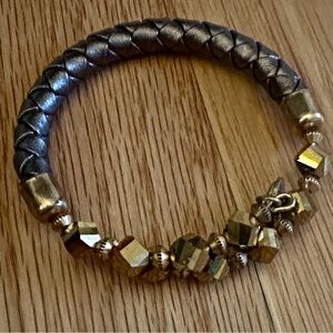 Alex and Ani Gold and Gunmetal Braided Beaded Bracelet